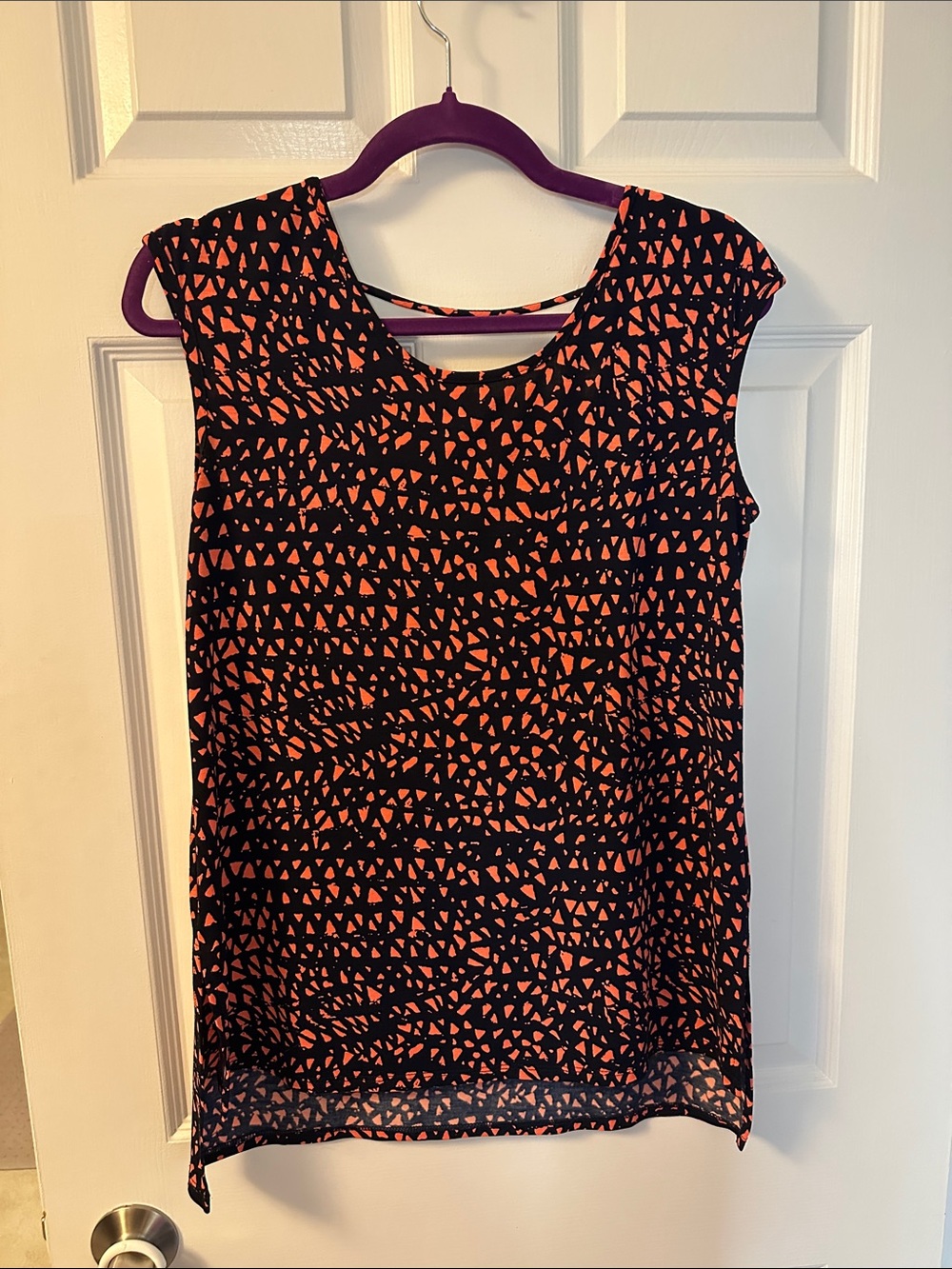 Black and Coral Printed Cap-Sleeve Blouse